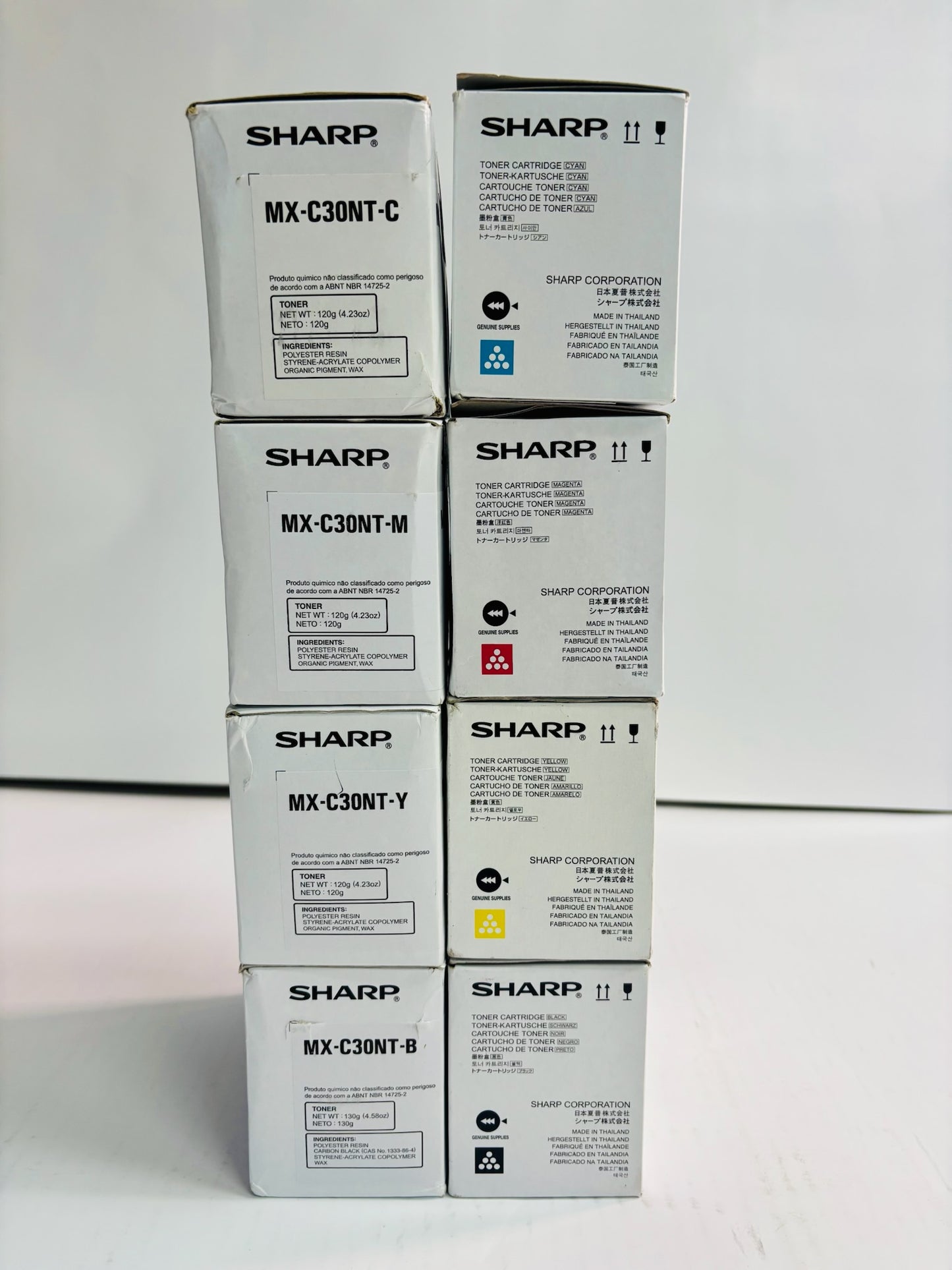 8 Genuine Sharp MX-C250,C300P Cyan Magenta Yellow Black Toners MX-C30NT CMYK