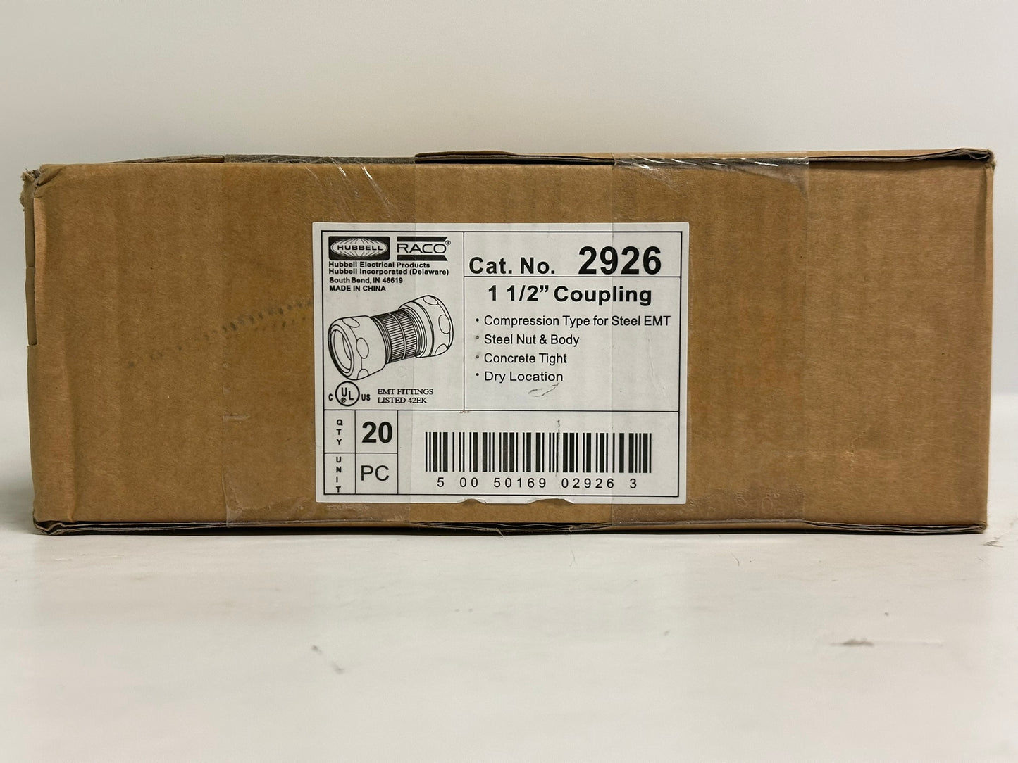 20 PK Raco 2926 1-1/2" EMT Compression Coupling, Steel, Concrete-Tight, UL Listed