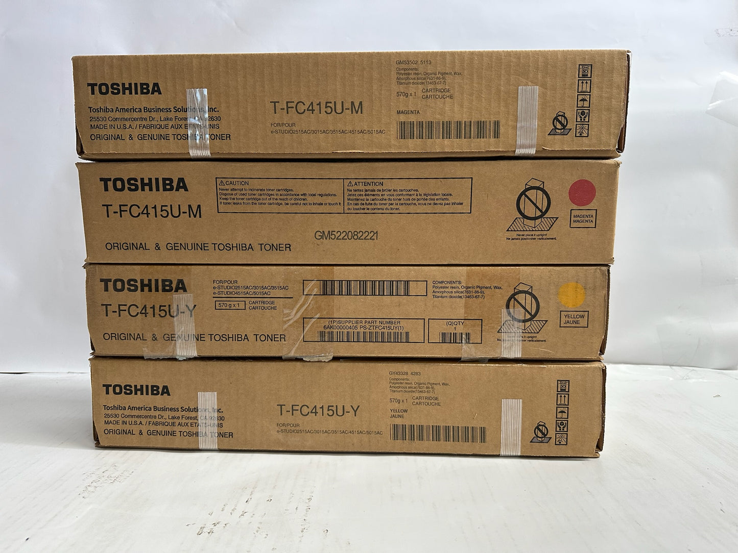 4 OEM Toshiba E Studio 2515AC,3015AC T-FC415U-M, T-FC415U-Y Mag. & Yellow Toners