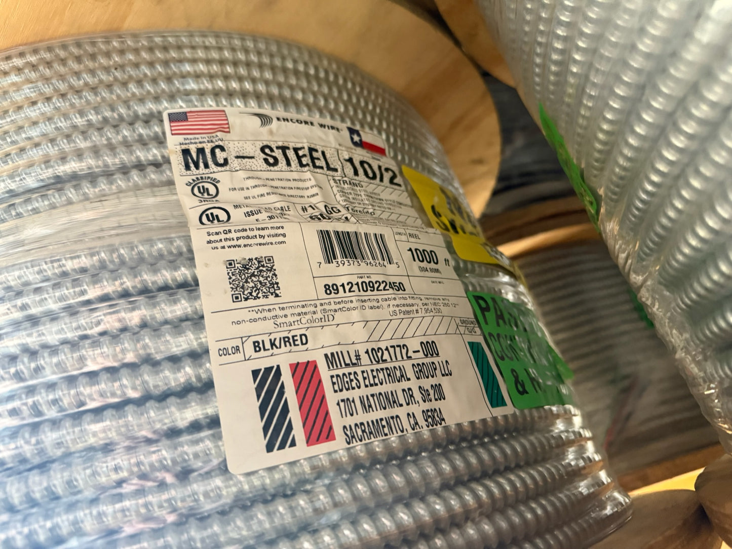 4000ft MC-Steel Cable 10/2 Strand Copper Black, Red Conductors (1000' x4)