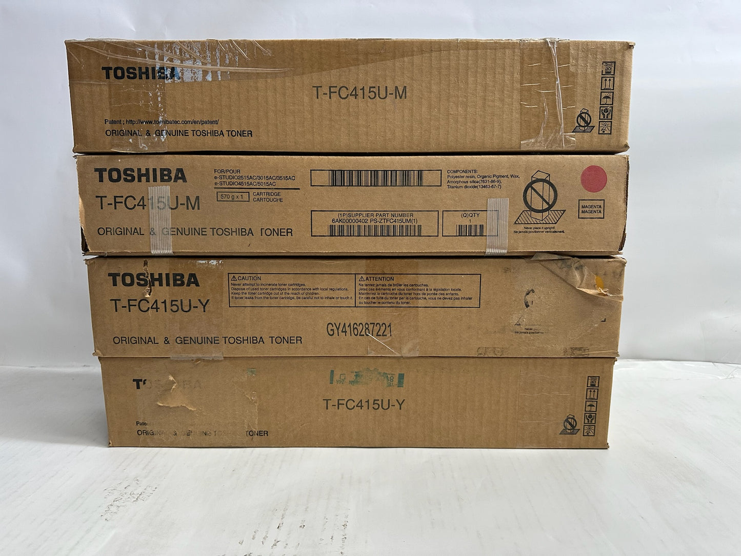 4 OEM Toshiba E Studio 2515AC,3015AC T-FC415U-M, T-FC415U-Y Mag. & Yellow Toners