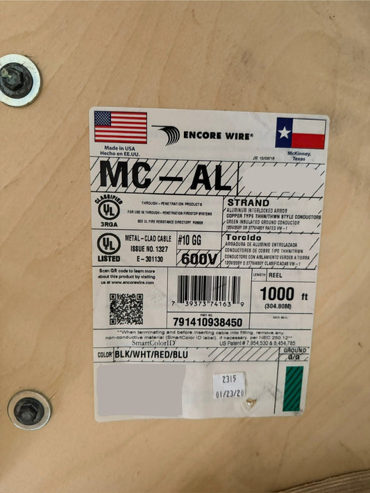 1000 ft Aluminum MC-Cable 10/2 Strand Copper- Black, White Conductors (1000')