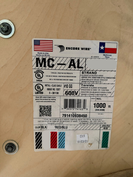 50' Aluminum 10/4 MC-Cable Stranded Copper-BL,W,R,BE Conductors (50')