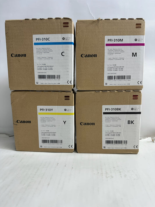 4 Genuine Canon imagePROGRAF TX-2000,TX-3000 CMYBK Inks PFI-310(Exp: 07/08,2025)