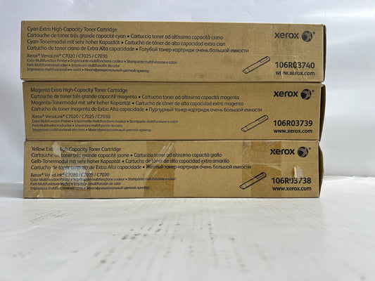 3 OEM Xerox VLC7020,C7025 CMY Extra High Capacity Toner 106R03738,39,40 (No Blk)