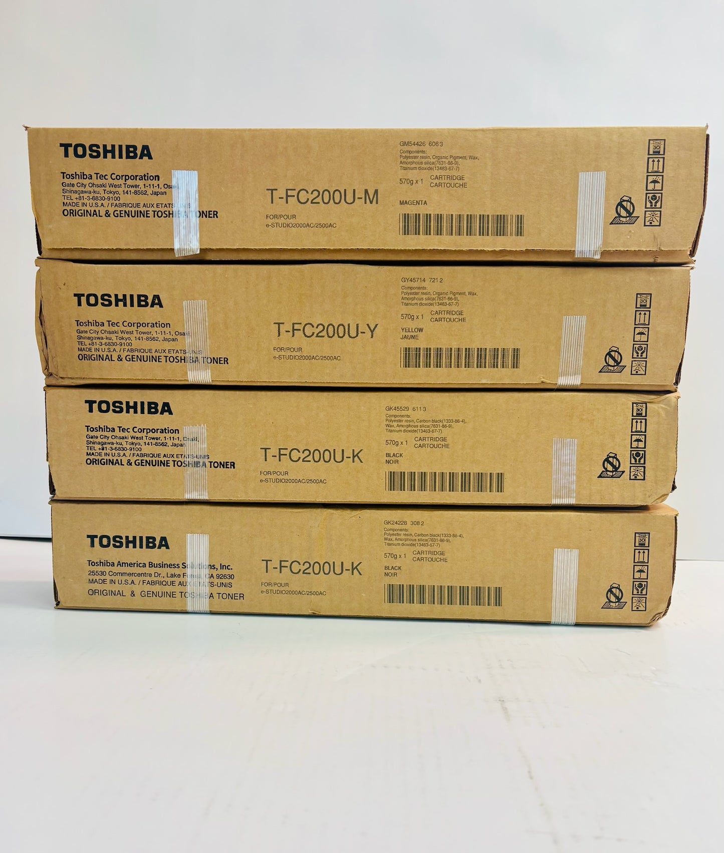 4 OEM Toshiba ESTUDIO 2000AC,2500AC Magenta, Yellow & Black Toner T-FC200U MYKK