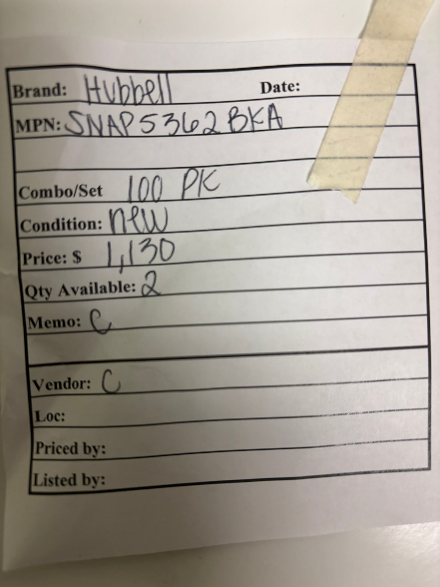 100 PK Hubbell SNAP5362BKA 20A 125V Duplex Receptacle – SNAPConnect, Black