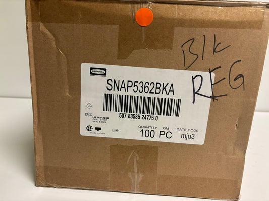 100 PK Hubbell SNAP5362BKA 20A 125V Duplex Receptacle – SNAPConnect, Black