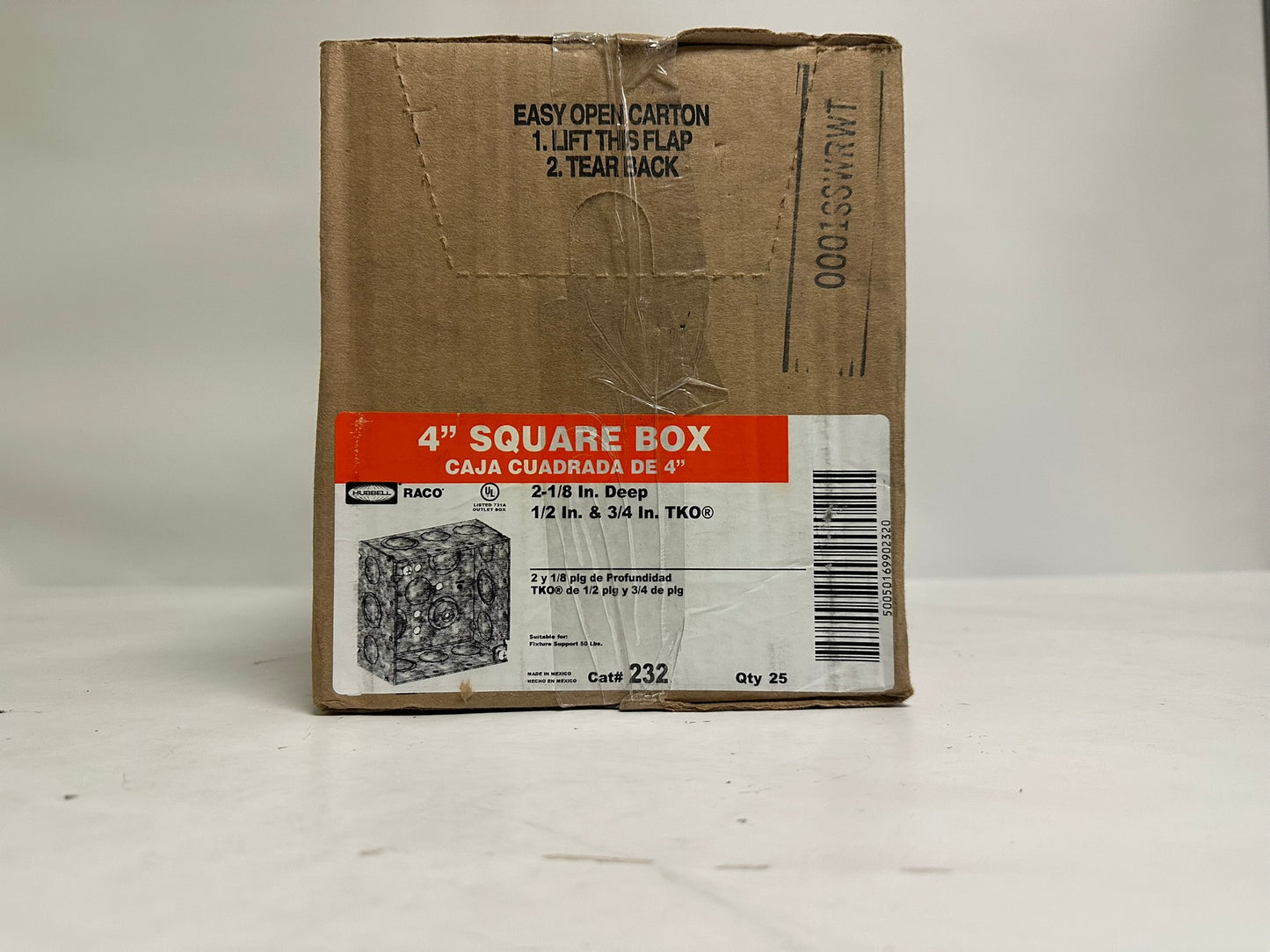 25 PK RACO 232 4" Square Welded Electrical Box, 2-1/8" Deep with TKO