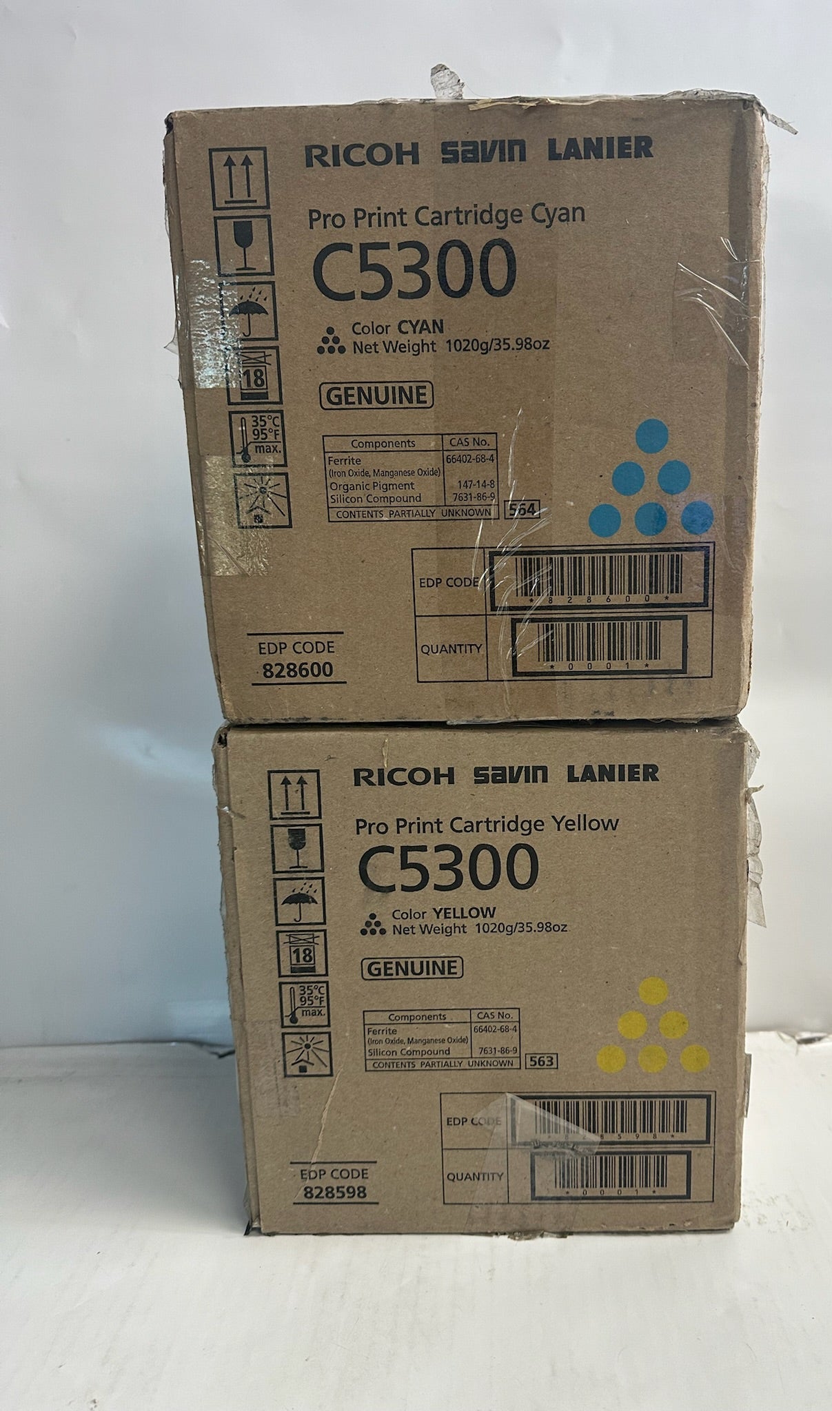 2 New Genuine Ricoh Pro C5300s,C5310s Cyan & Yellow Toners 828598, 828560