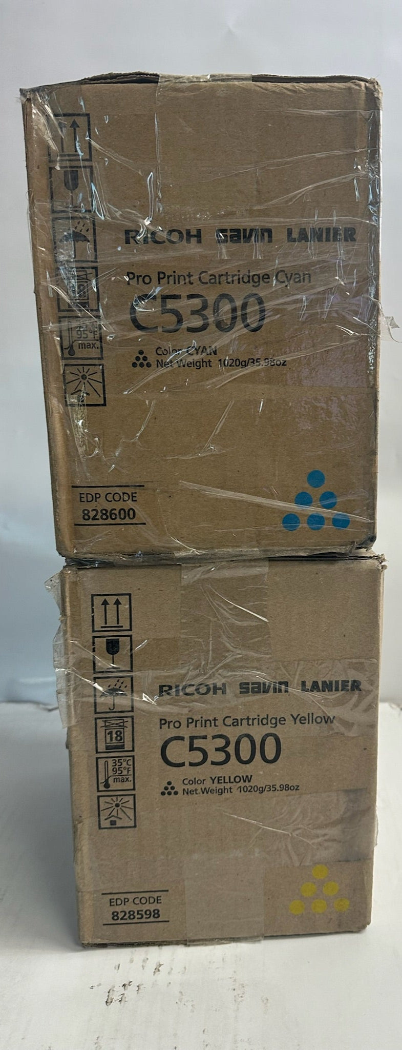 2 New Genuine Ricoh Pro C5300s,C5310s Cyan & Yellow Toners 828598, 828560