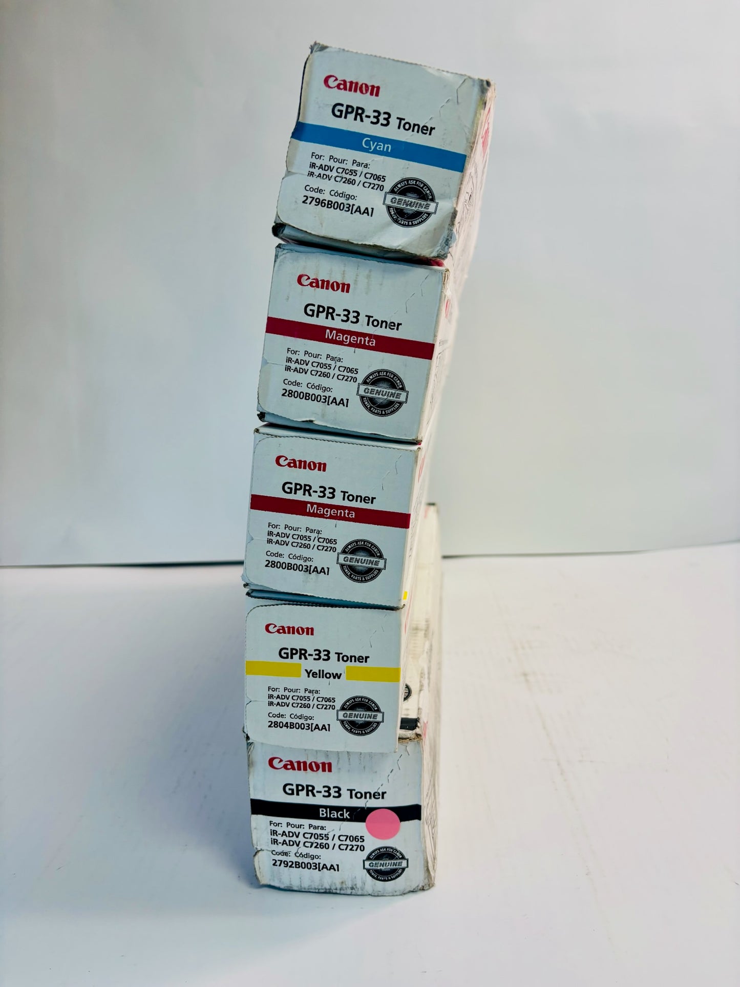 5 OEM Canon iRA C7055, C7065 Cyan,Magenta,Yellow Black Toner GPR-33, GPR33 CMYK