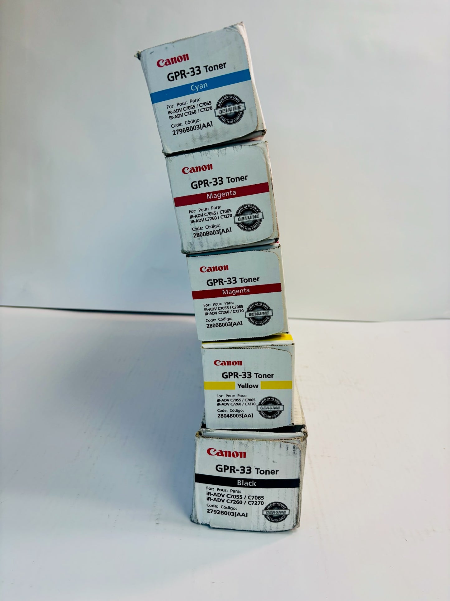 5 OEM Canon iRA C7055, C7065 Cyan,Magenta,Yellow Black Toner GPR-33, GPR33 CMYK