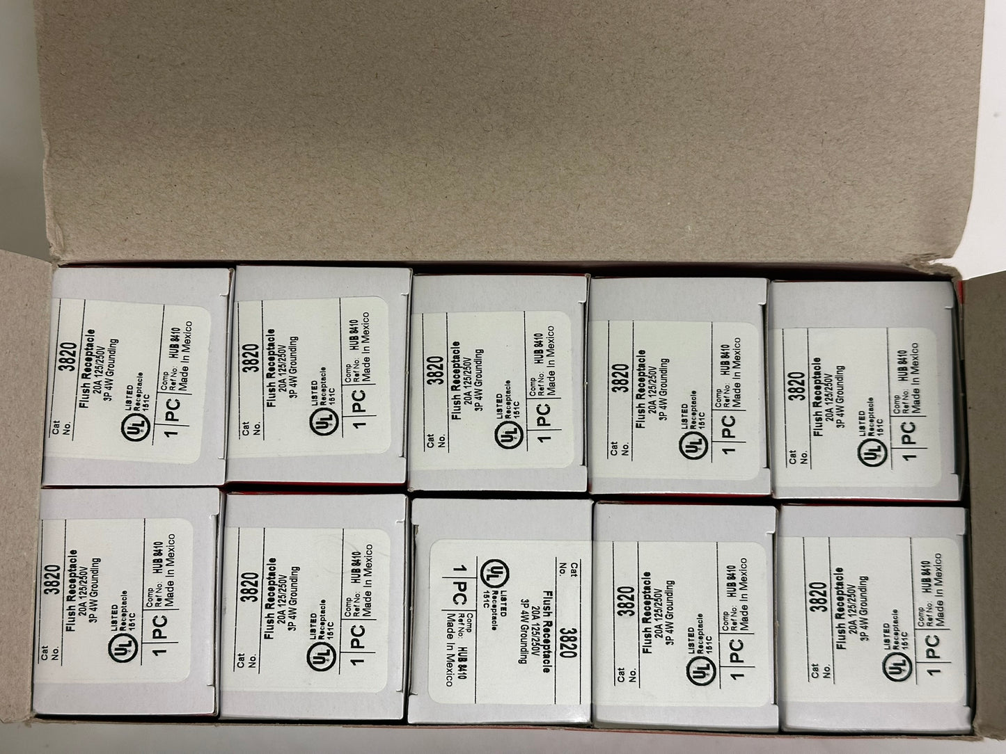10 PK Legrand Pass & Seymour 3820 20-Amp 125/250V Straight Blade Receptacle