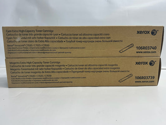 2 OEM Xerox VLC7020,C7025 Cyan & Mag Extra High Cap. Toner 106R03739,106R03740