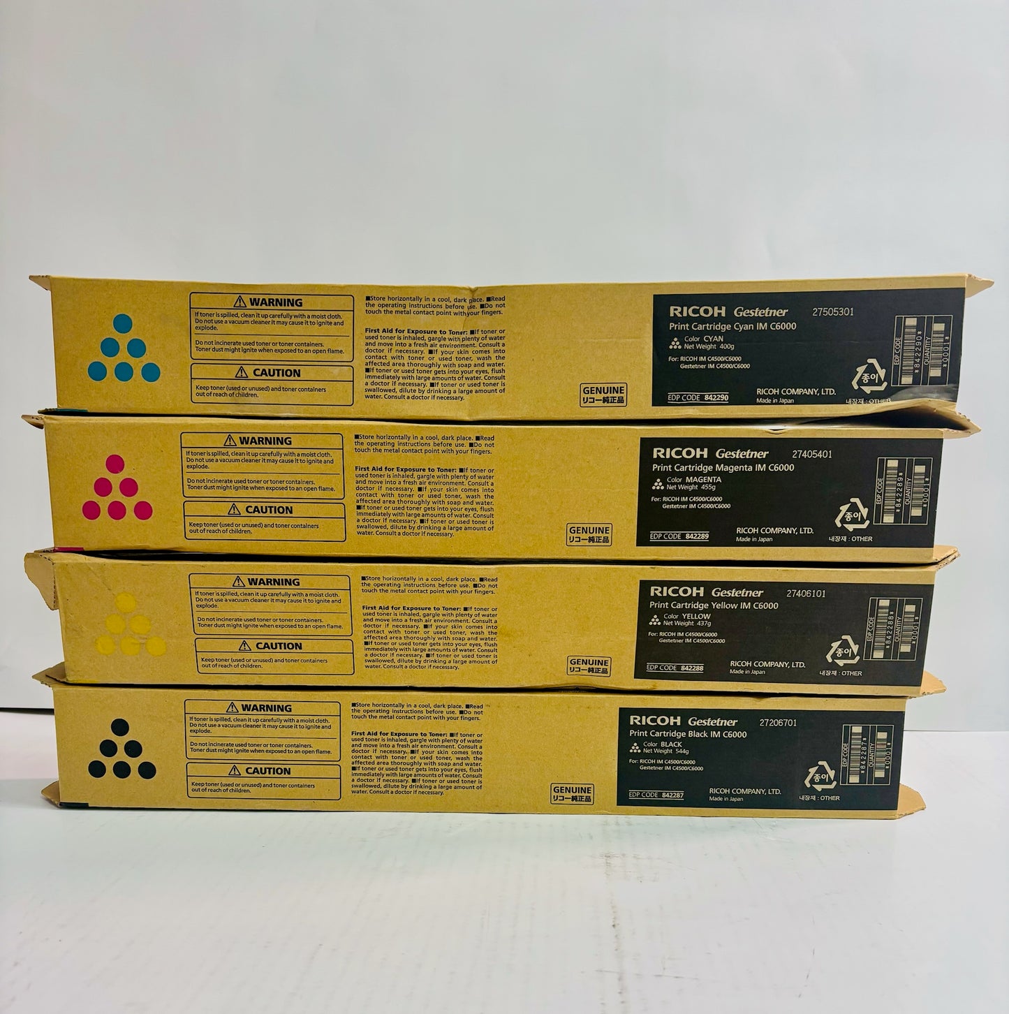 4 OEM Ricoh IM C4500,IM C6000 Cyan, Mag, Yellow & Blk Toner 842287,88,89,90 CMYK