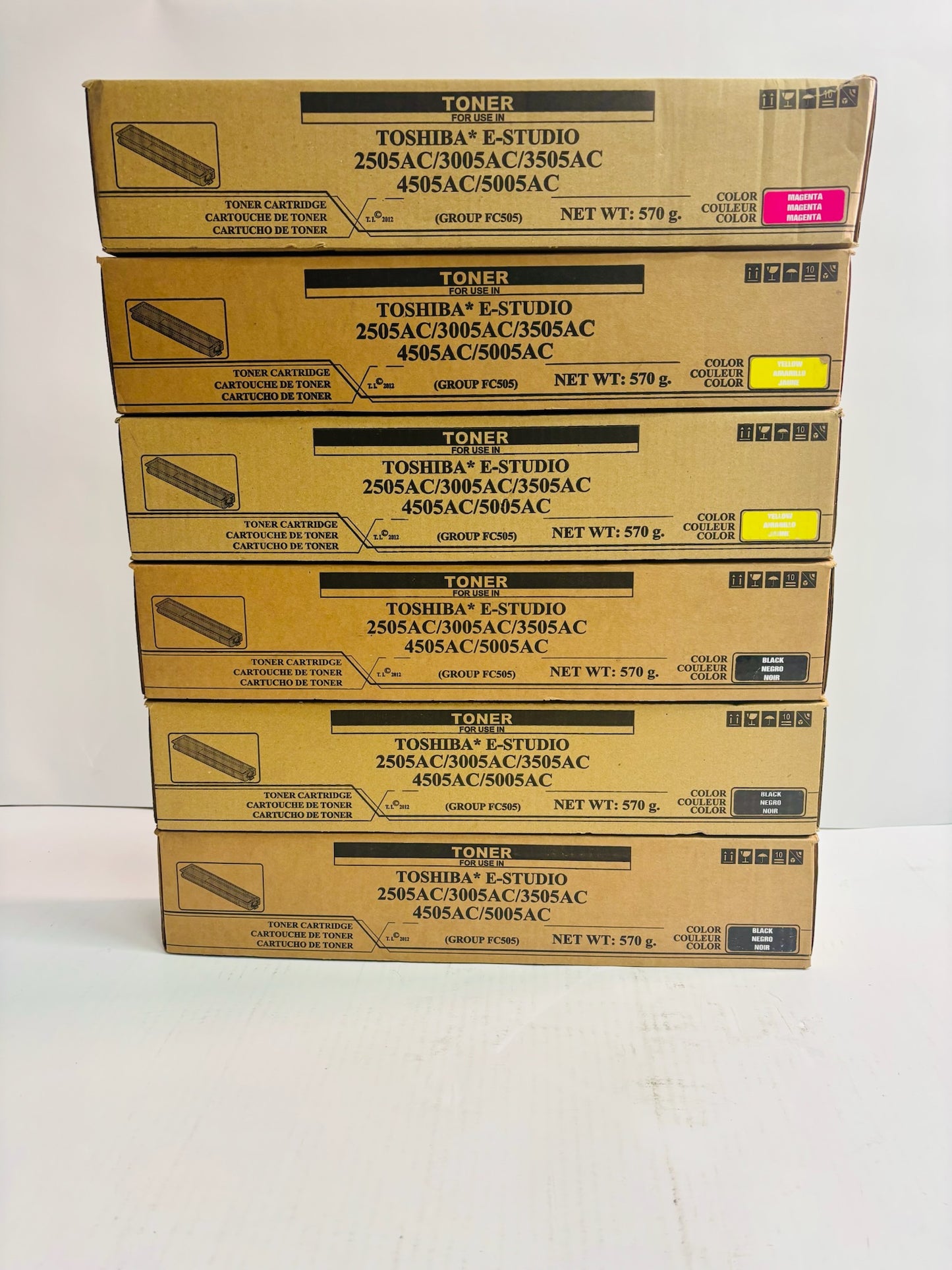 6 Unbranded e-STUDIO 2505AC,3005AC Magenta,Yellow, & Black Toner T-FC505U-MYK