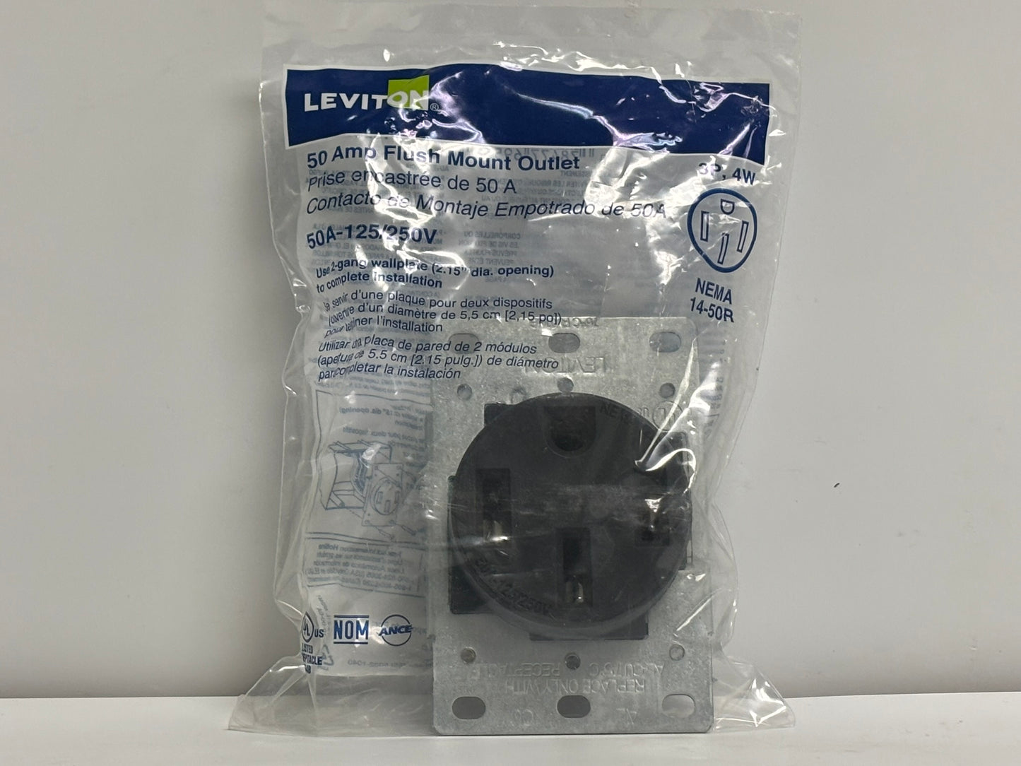 8 PK Leviton 279-S00 50A 125/250V Flush Mount Receptacle, NEMA 14-50R