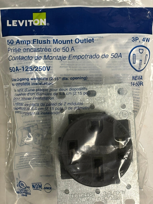 8 PK Leviton 279-S00 50A 125/250V Flush Mount Receptacle, NEMA 14-50R
