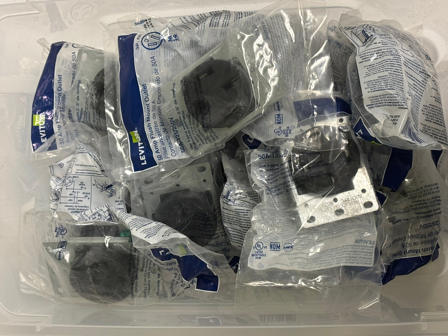 8 PK Leviton 279-S00 50A 125/250V Flush Mount Receptacle, NEMA 14-50R