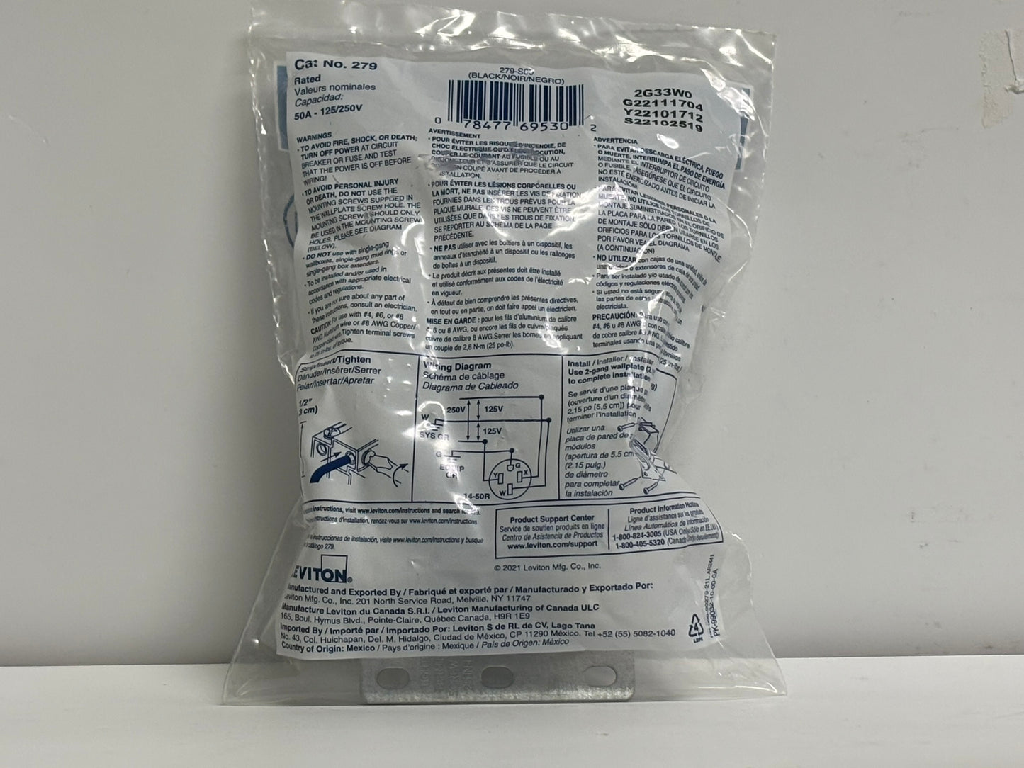 8 PK Leviton 279-S00 50A 125/250V Flush Mount Receptacle, NEMA 14-50R