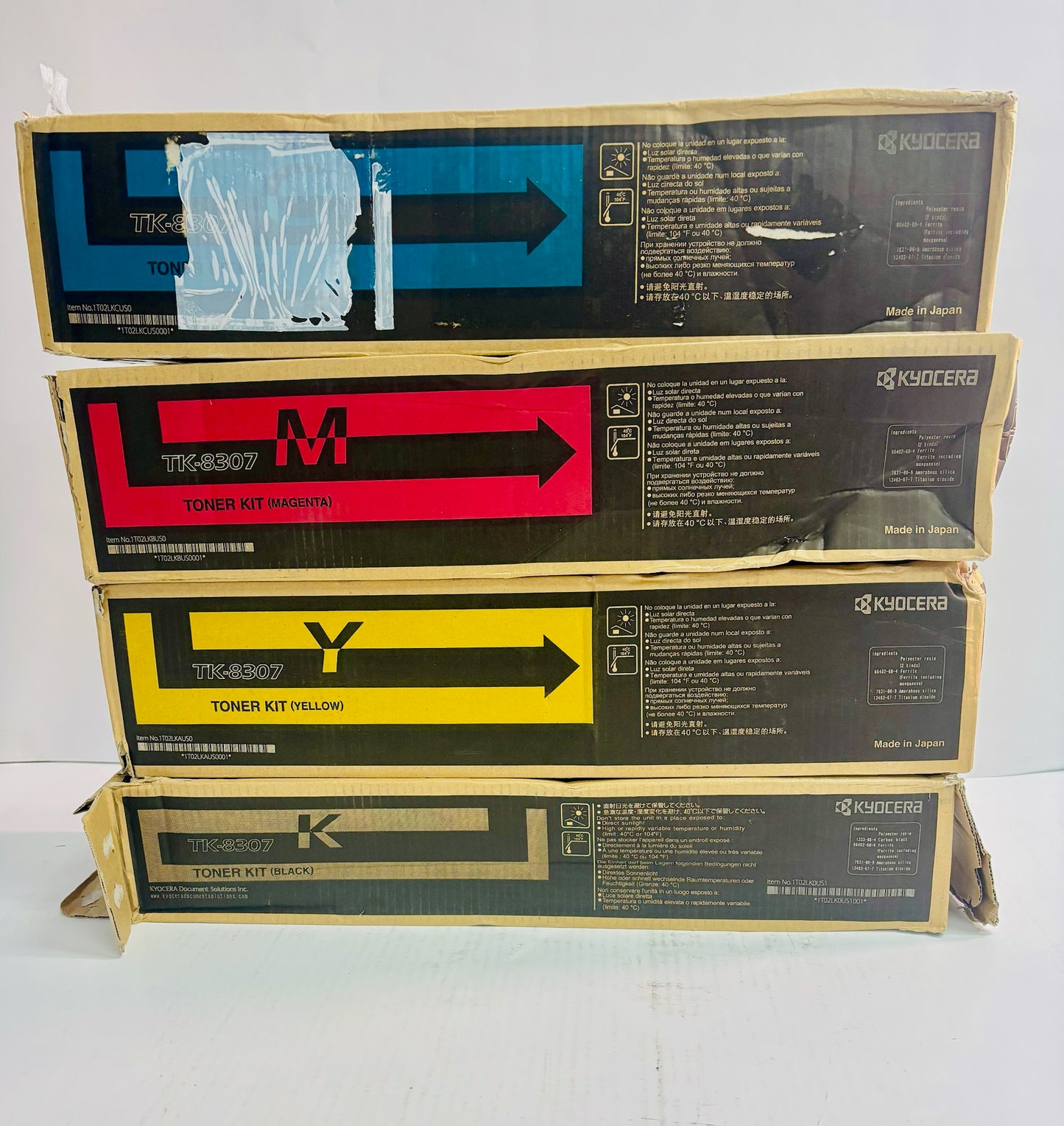 4 Open OEM Kyocera TASKalfa 3050ci,3051ci Cyan,Mag,Yel & Blk Toners TK-8307 CMYK