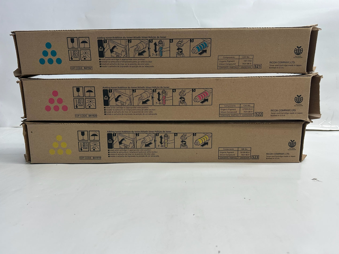 3 Genuine Ricoh MP C2503H,C2003,C2004 CMY Toners 841919,84120,84121 (No Black)