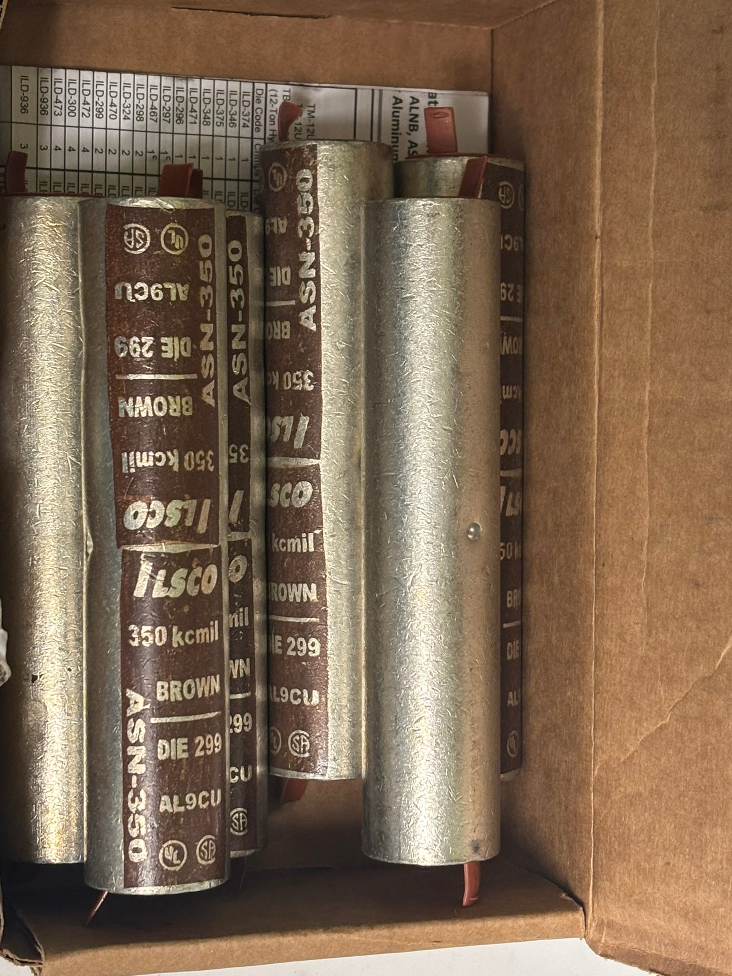 3 PK ILSCO ASN-350 Aluminum Compression Sleeve for 3/0–350 kcmil Conductors