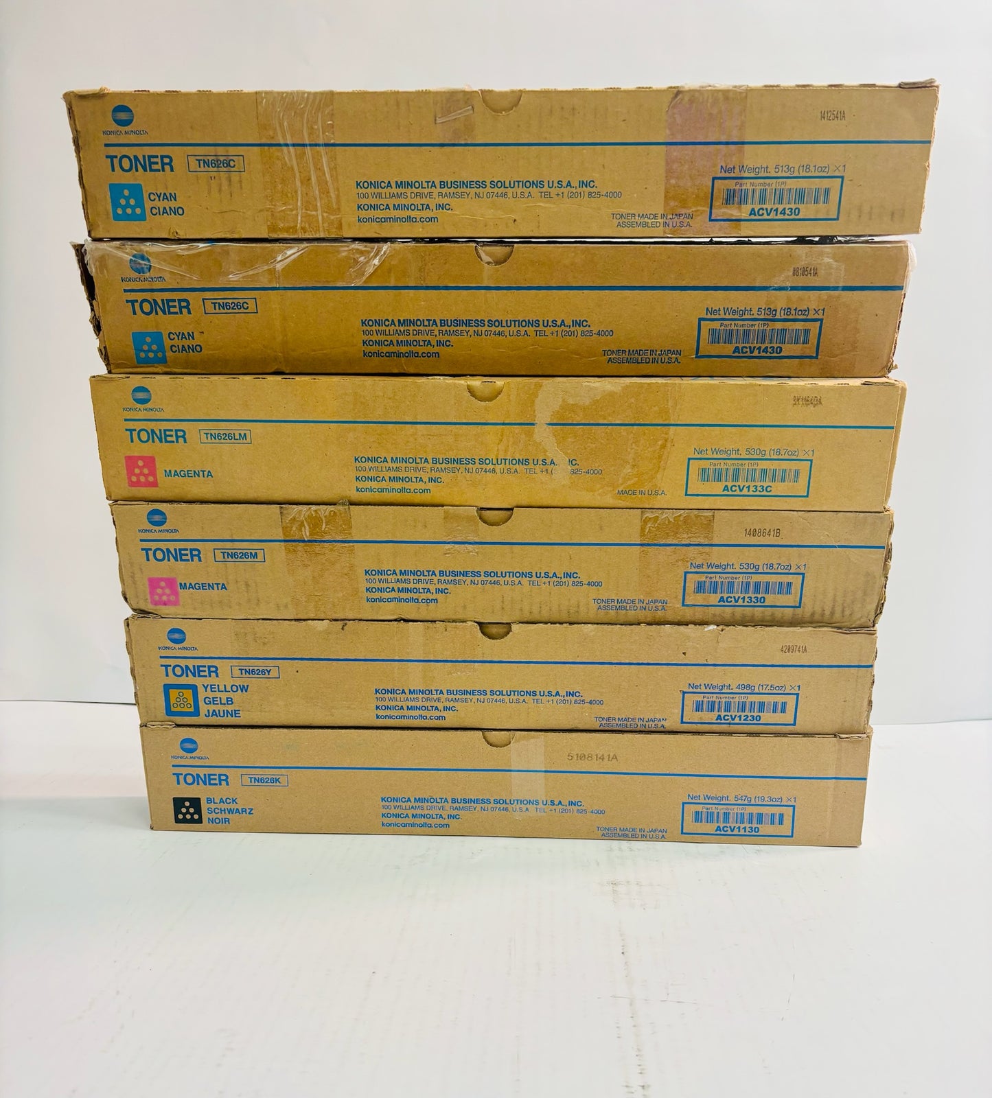 6 Genuine Konica BH C450i,C550i,C650i Cyan, Mag, Yellow & Black Toner TN626 CMYK