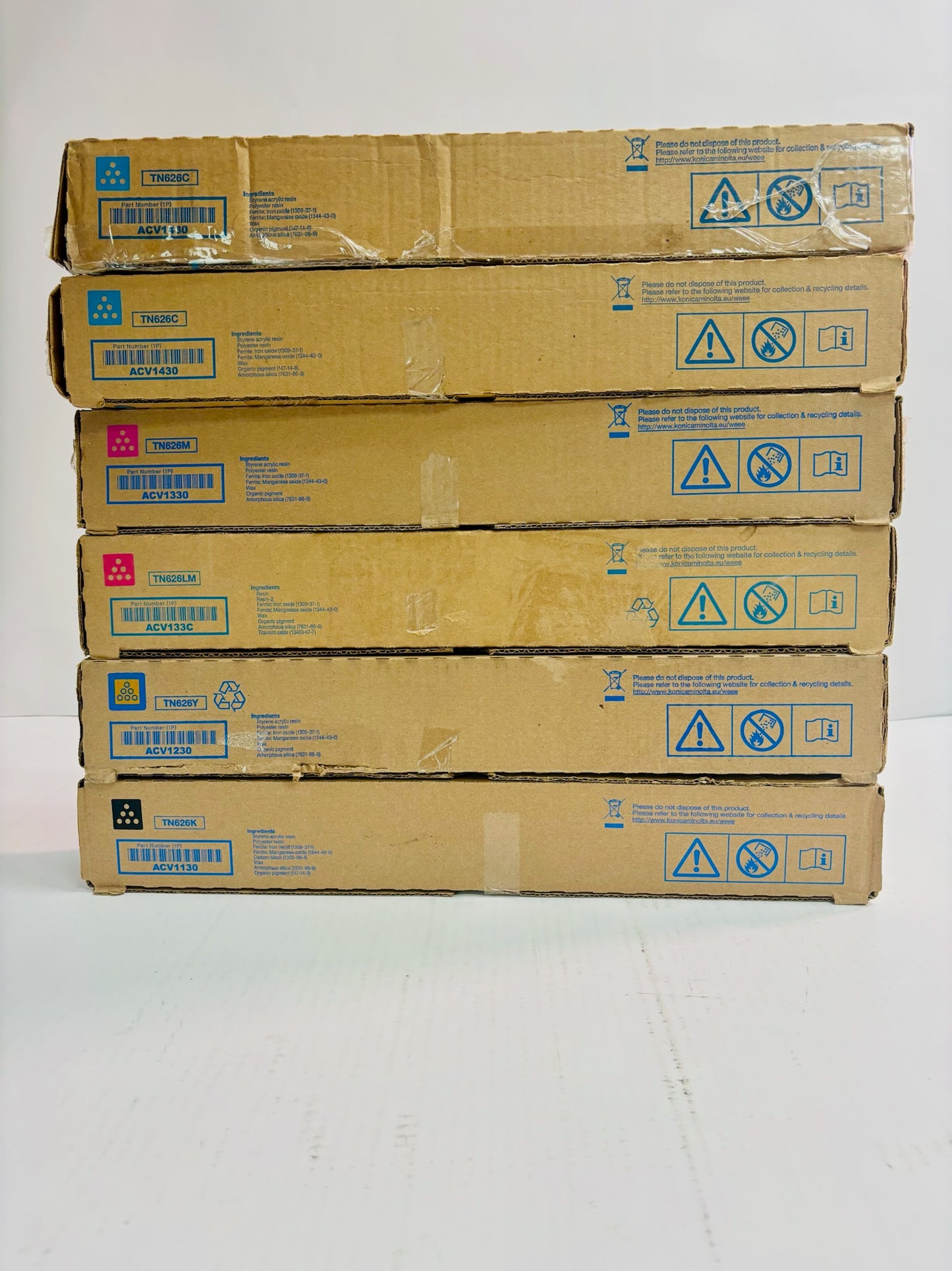 6 Genuine Konica BH C450i,C550i,C650i Cyan, Mag, Yellow & Black Toner TN626 CMYK