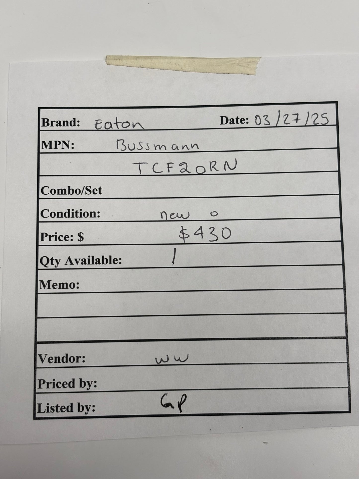 Eaton TCF20RN Bussmann Low-Peak CUBEFuse 600Vac/300Vdc, 20A