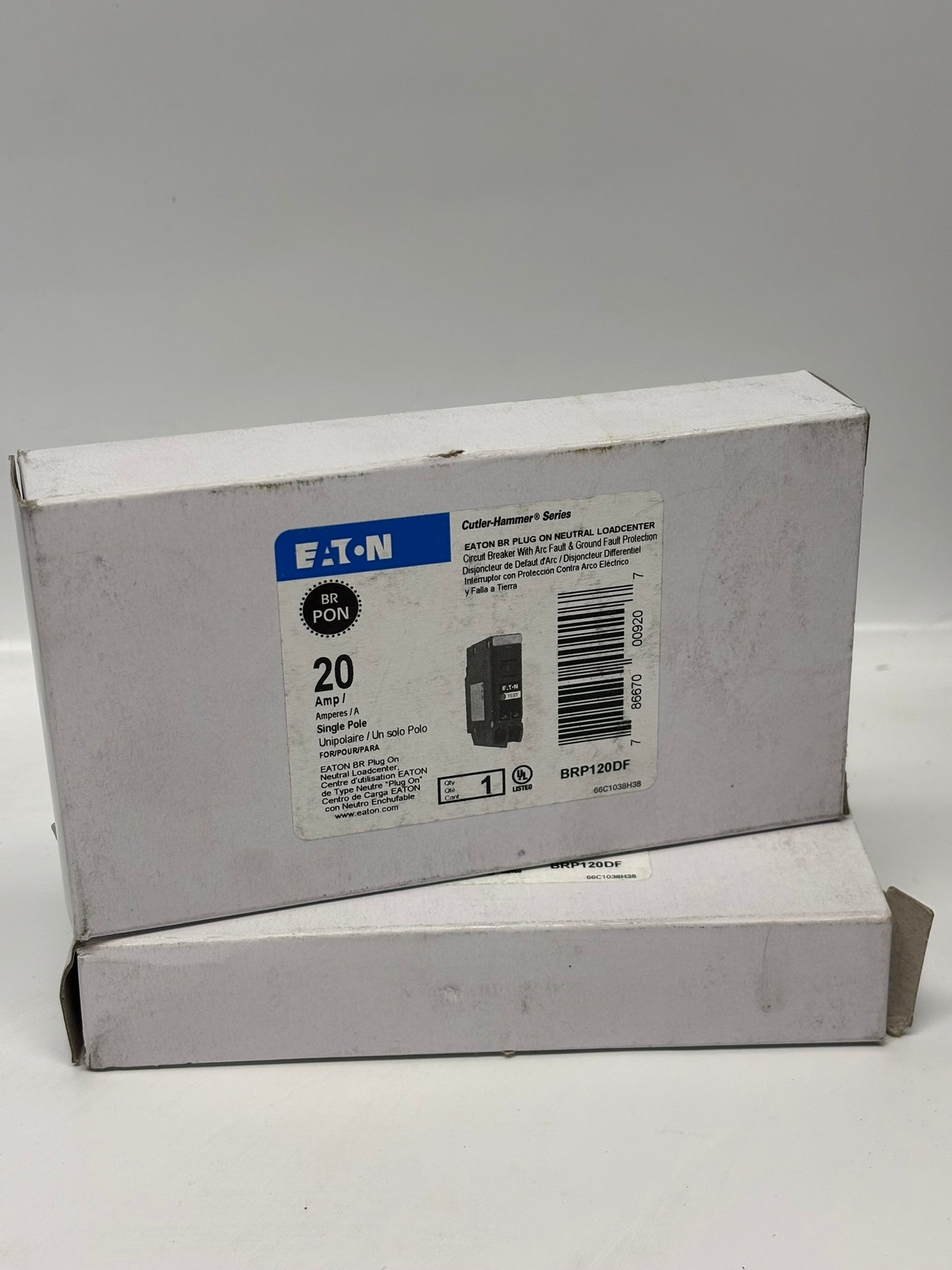 2 Pack Eaton BRP120DF BR Plug On Neutral LoadCenter Circuit Breaker with Arc Fault & Ground Fault Protection