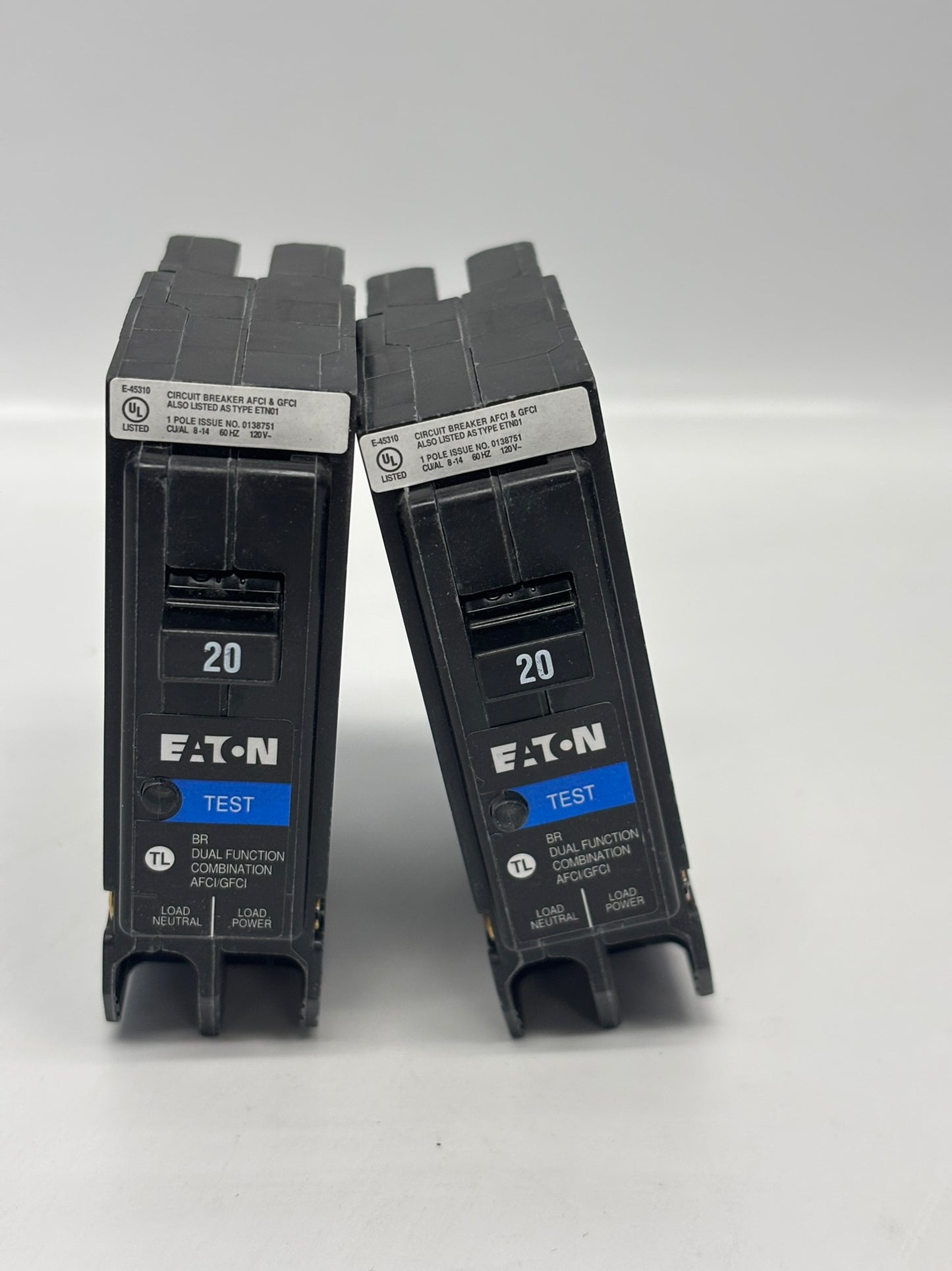 2 Pack Eaton BRP120DF BR Plug On Neutral LoadCenter Circuit Breaker with Arc Fault & Ground Fault Protection