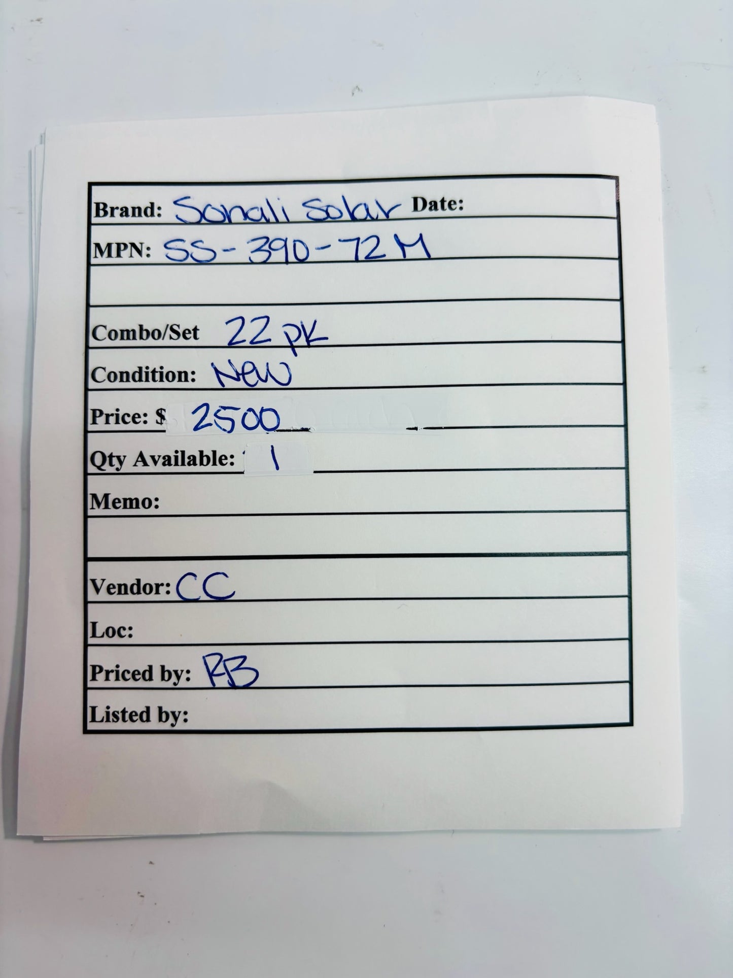 22 Pk New Sonali Solar SS-390-72M Panel 1950x990x35mm, 390W, 108 Cells, Mono