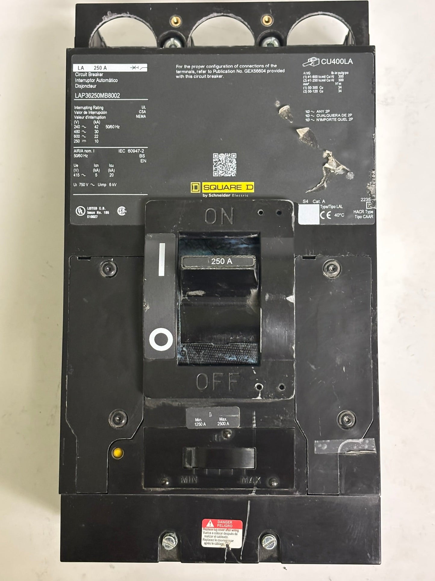 Square D LAP36250MB8002 250A 3-Pole 600V L-Frame Circuit Breaker Unit Mount