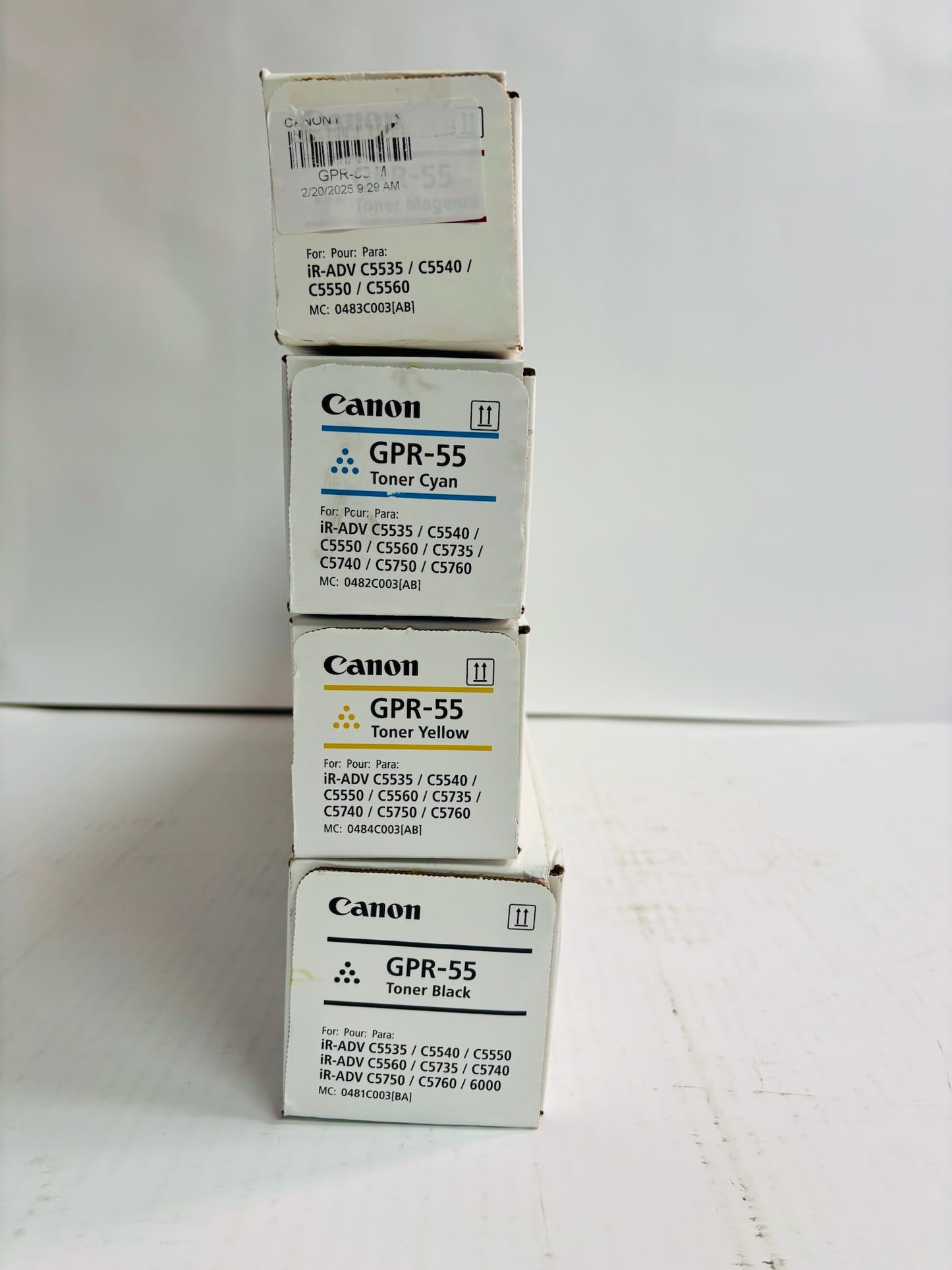 4 OEM Canon iRA C5535i,C5535i II Cyan Magenta, Yellow & Black Toner GPR-55 CMYK