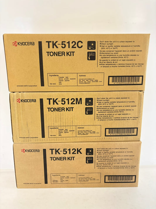 3 OEM Kyocera TK-512 Ecosys C5020, C5030 CMK Toner 1T02F3CUS0001,3BUS0001,30US0001