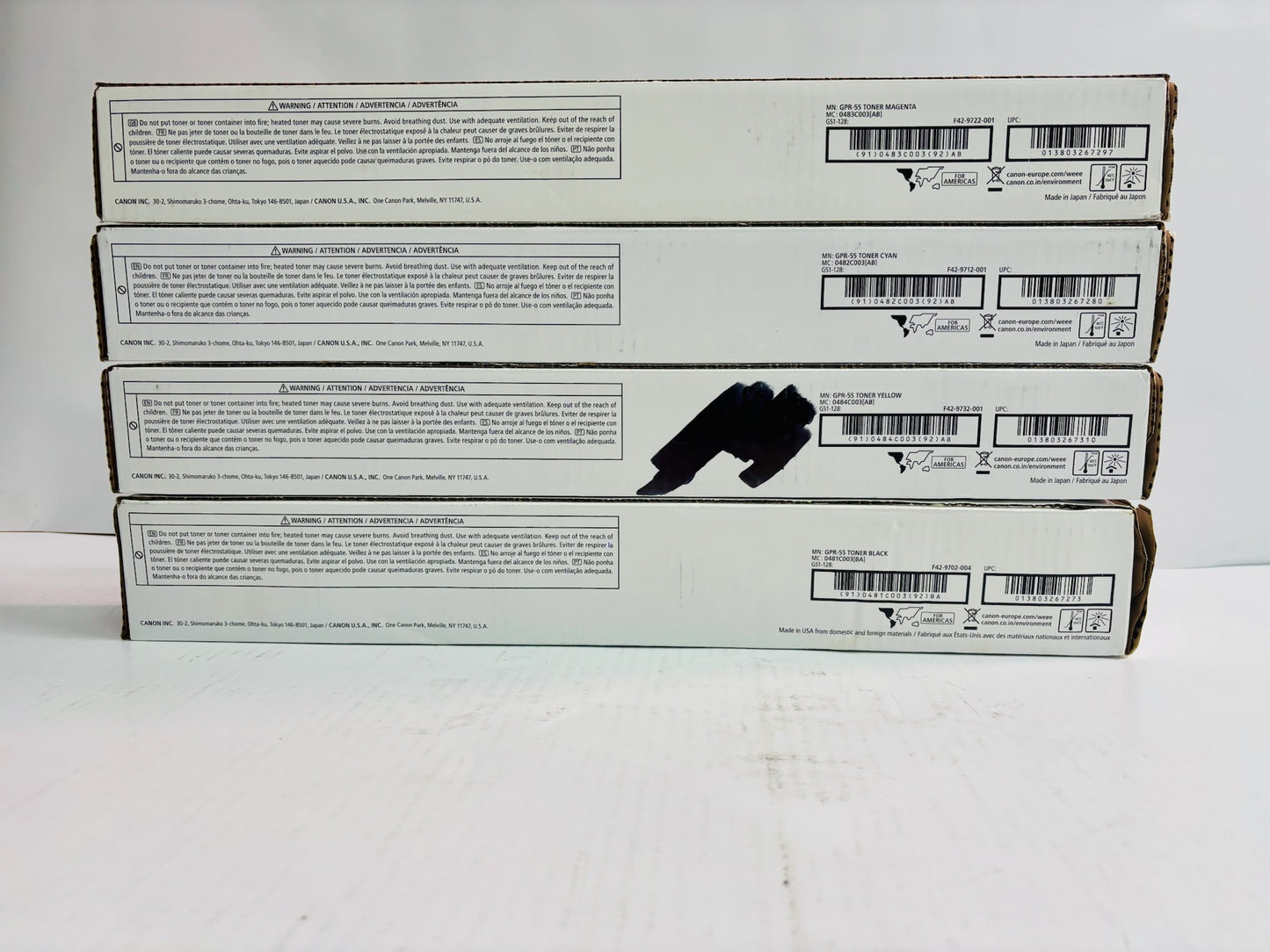 4 OEM Canon iRA C5535i,C5535i II Cyan Magenta, Yellow & Black Toner GPR-55 CMYK