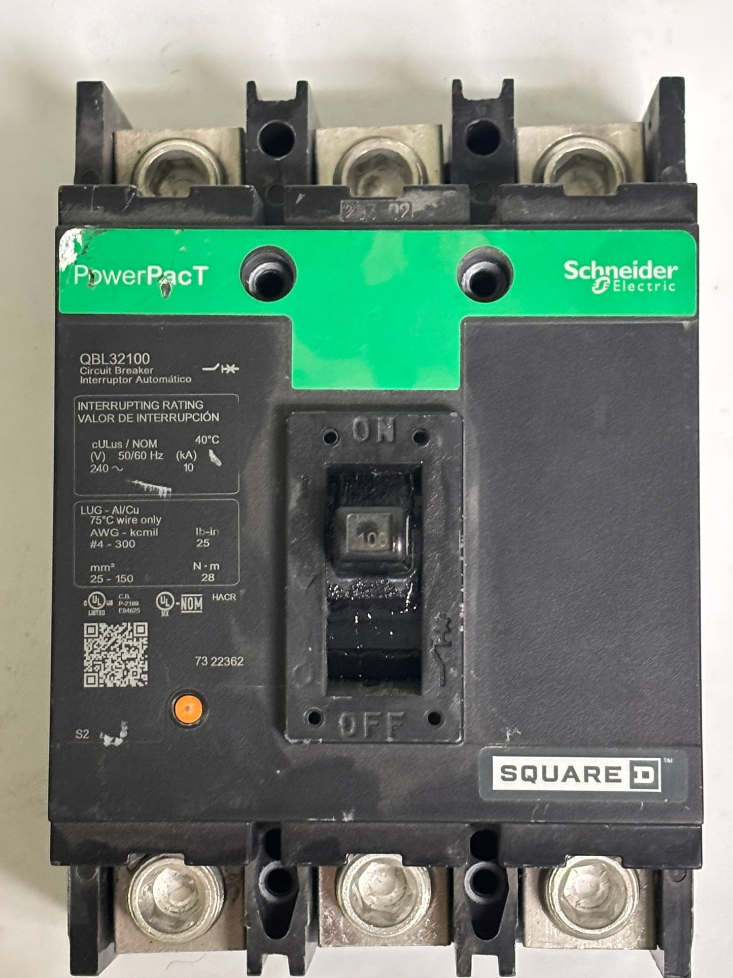 Square D QBL32100 100A 3-Pole 240V Circuit Breaker by Schneider Electric