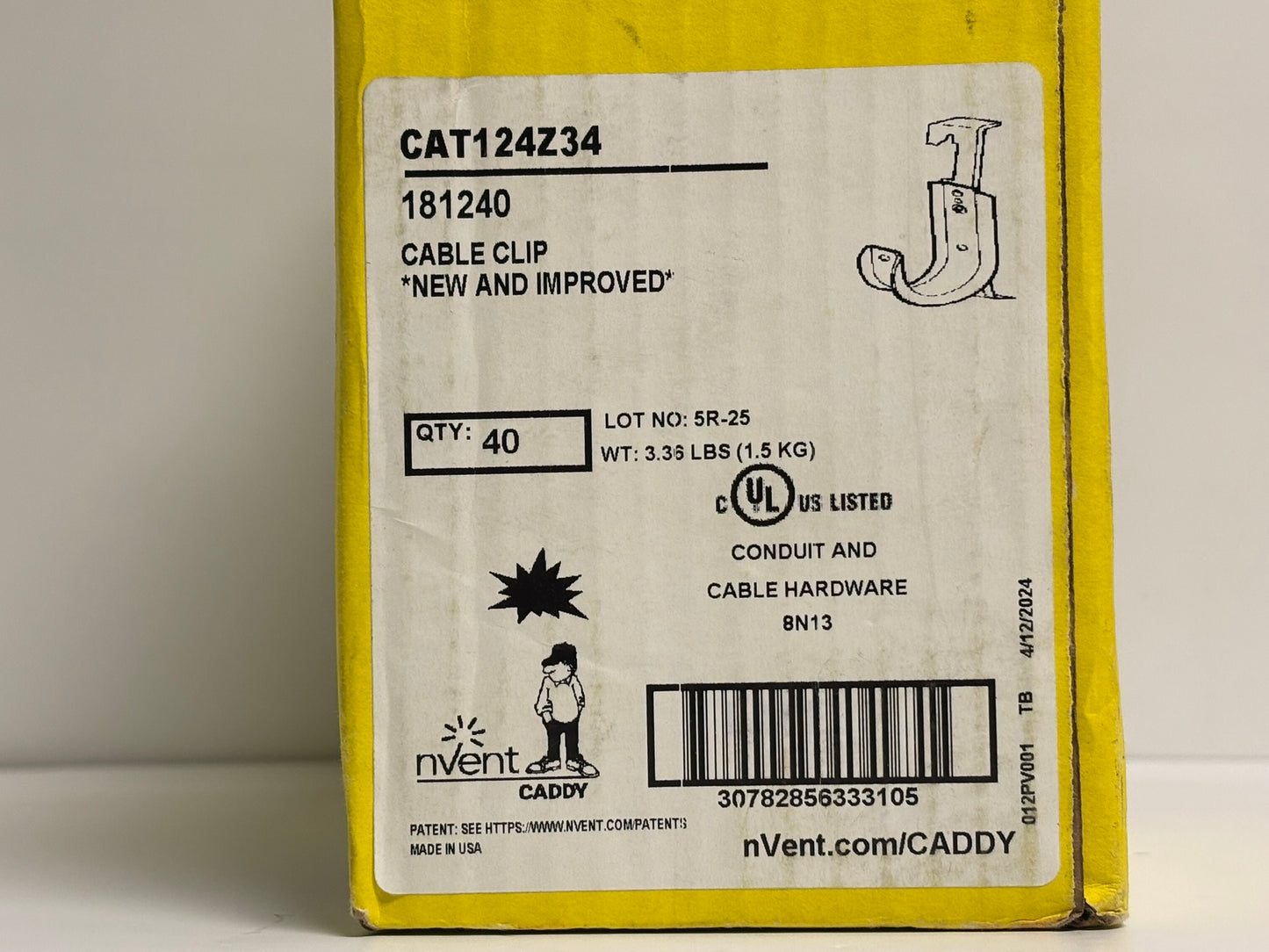40 PK nVent CADDY CAT124Z34 3/4" J-Hook with 4Z34 Clip for Cable Support