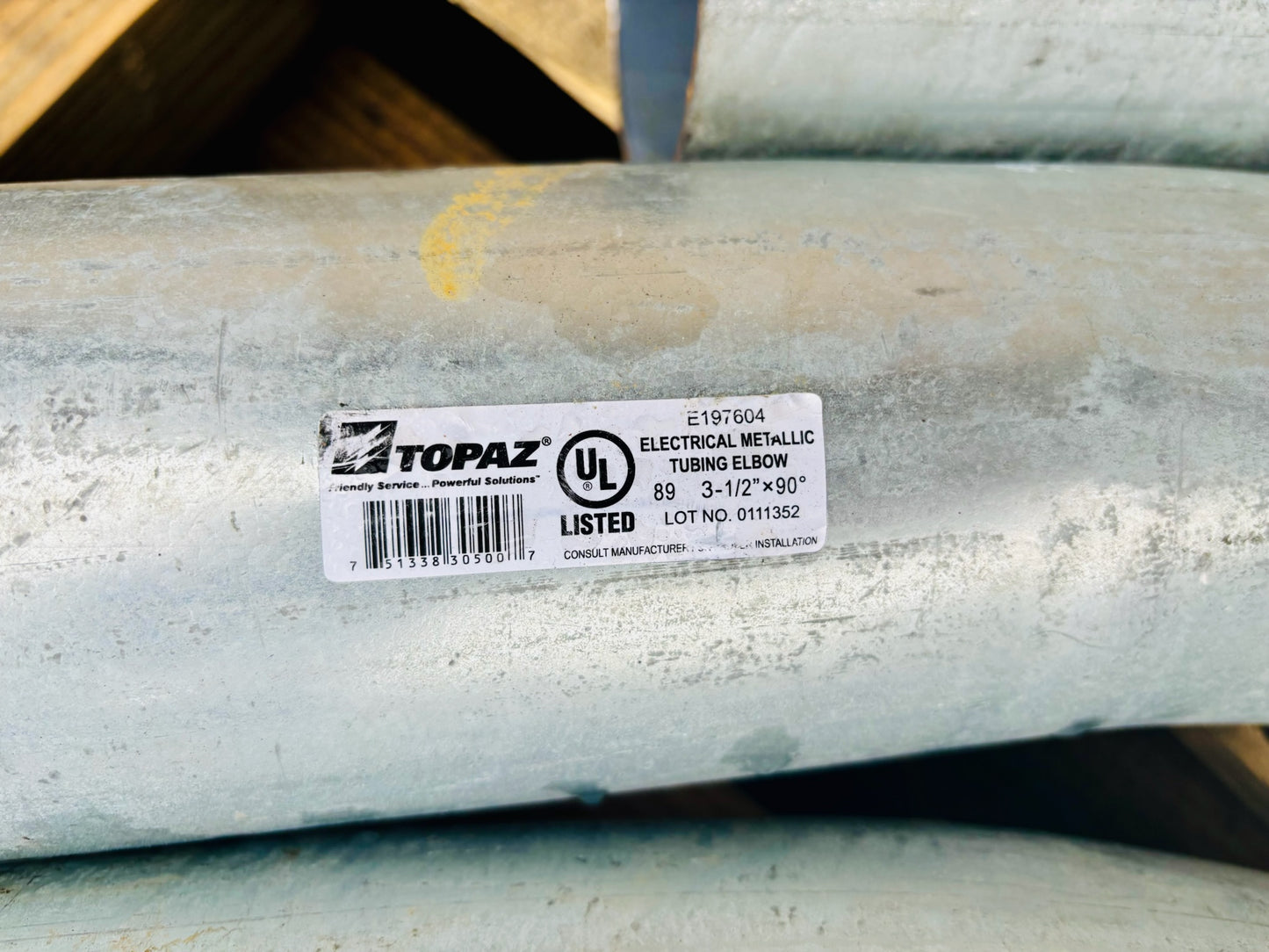 5 Pk Topaz 89 EMT 90 DEG Angle Elbow, Galvanized Steel, 3-1/2"