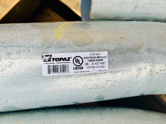 5 Pk Topaz 89 EMT 90 DEG Angle Elbow, Galvanized Steel, 3-1/2"