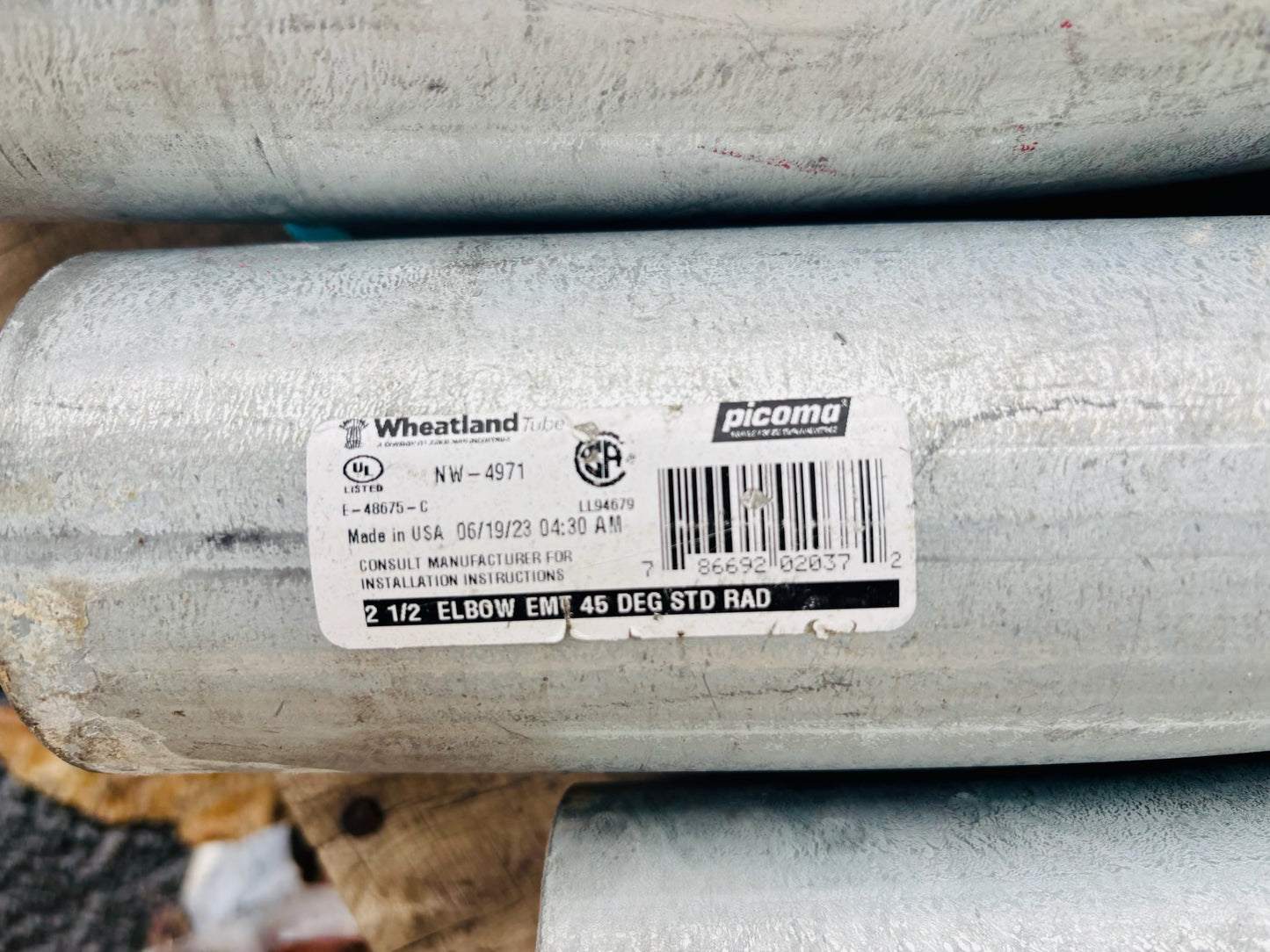 10 Pk Wheatland 2-1/2 Inch EMT Elbow 45 DEG Std Rad (NW-4971)