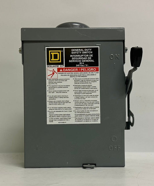 Square D D221NRB 30A 240V Fusible Safety Switch, 2-Pole, NEMA 3R
