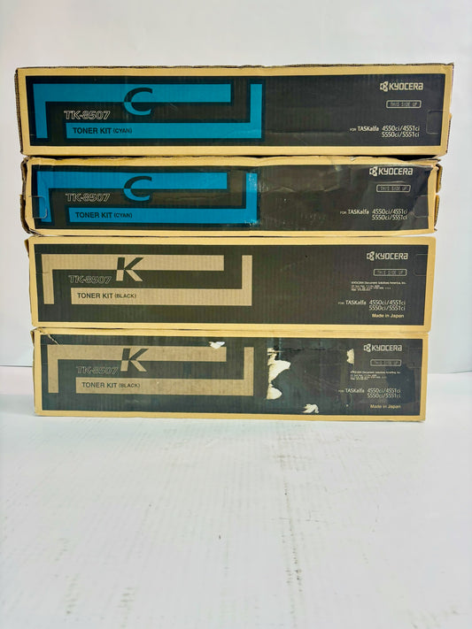 4 Genuine Kyocera TASKalfa 4550ci, 4551ci Cyan & Black Toner TK-8507 CK