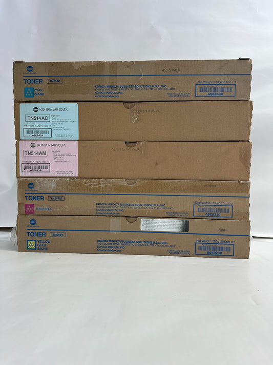 5 Genuine Konica C458,C558,C658 TN514 CCMMY Toners TN514AC,TN514AM (No Black)