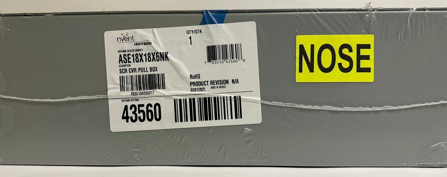 nVent Hoffman ASE18X18X6NK NEMA 1 Steel Screw-Cover Enclosure, 18"x18"x6"