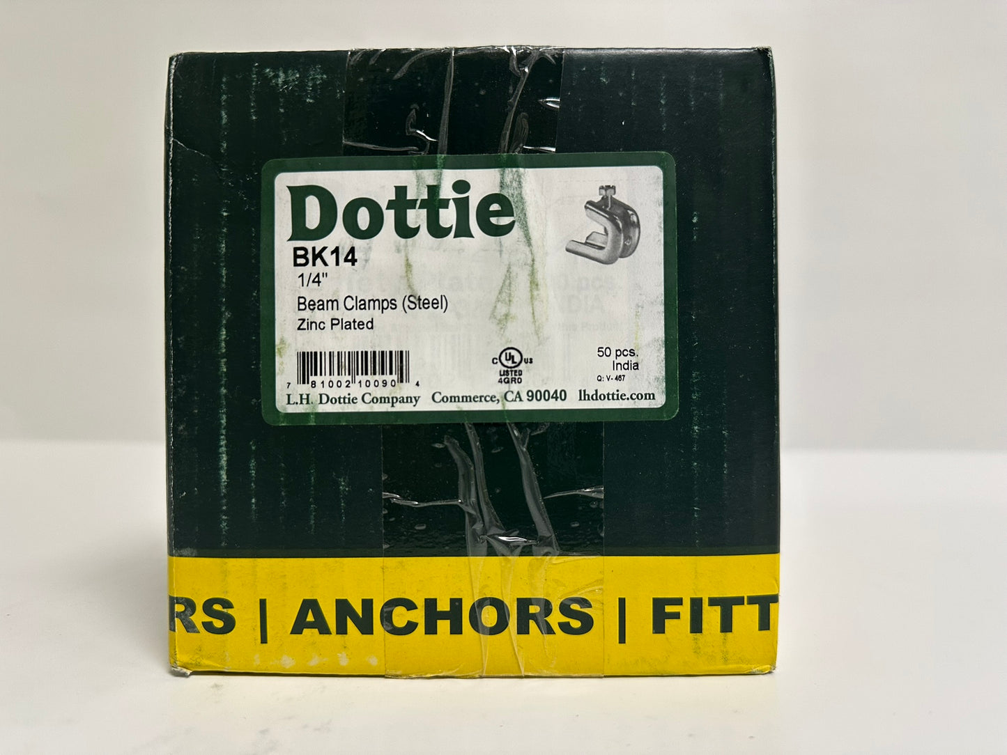 50 PK Dottie BK14 1/4" Zinc Beam Clamp, Unopened Box of 50, Corrosion-Resistant