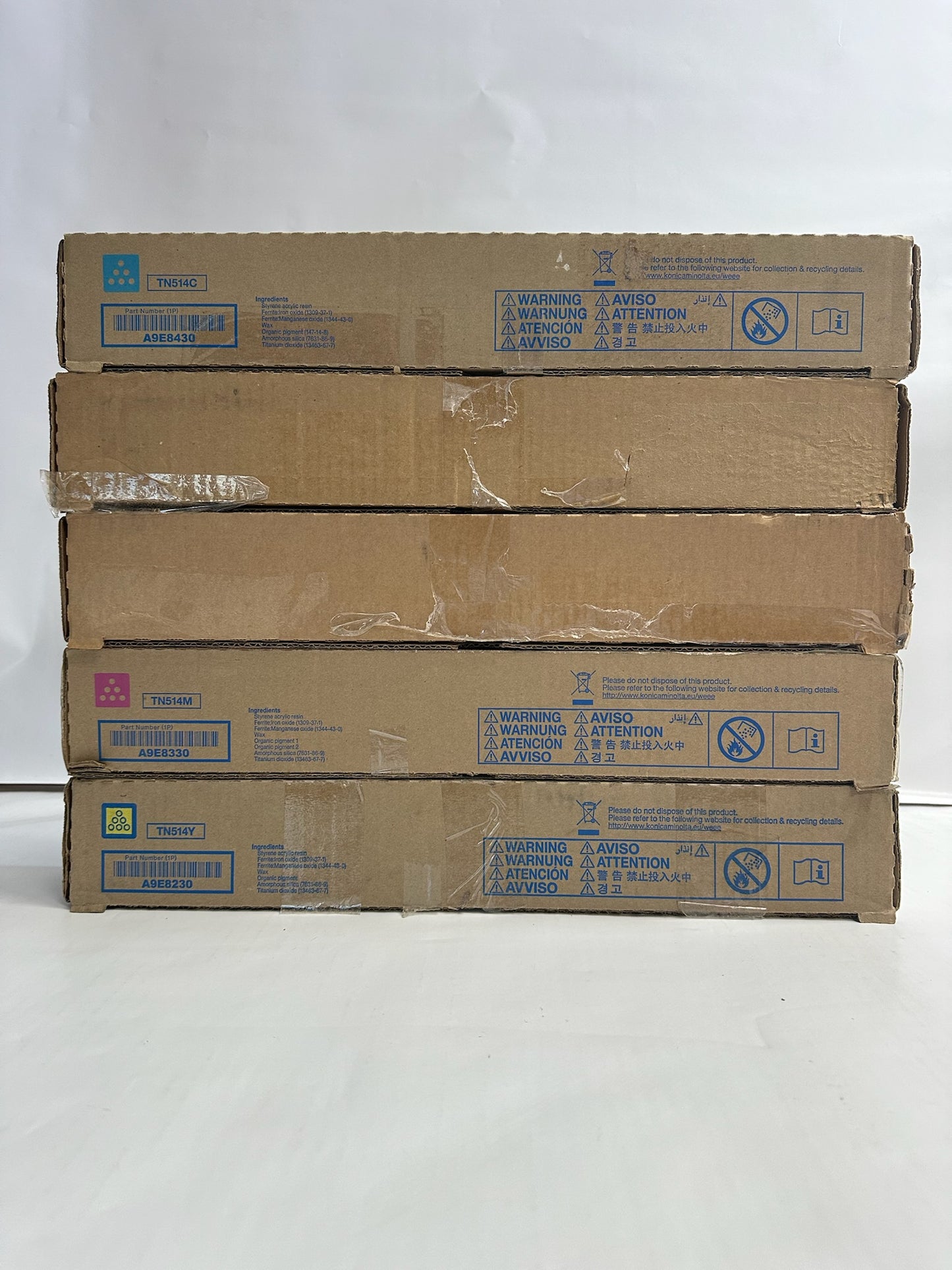 5 Genuine Konica C458,C558,C658 TN514 CCMMY Toners TN514AC,TN514AM (No Black)