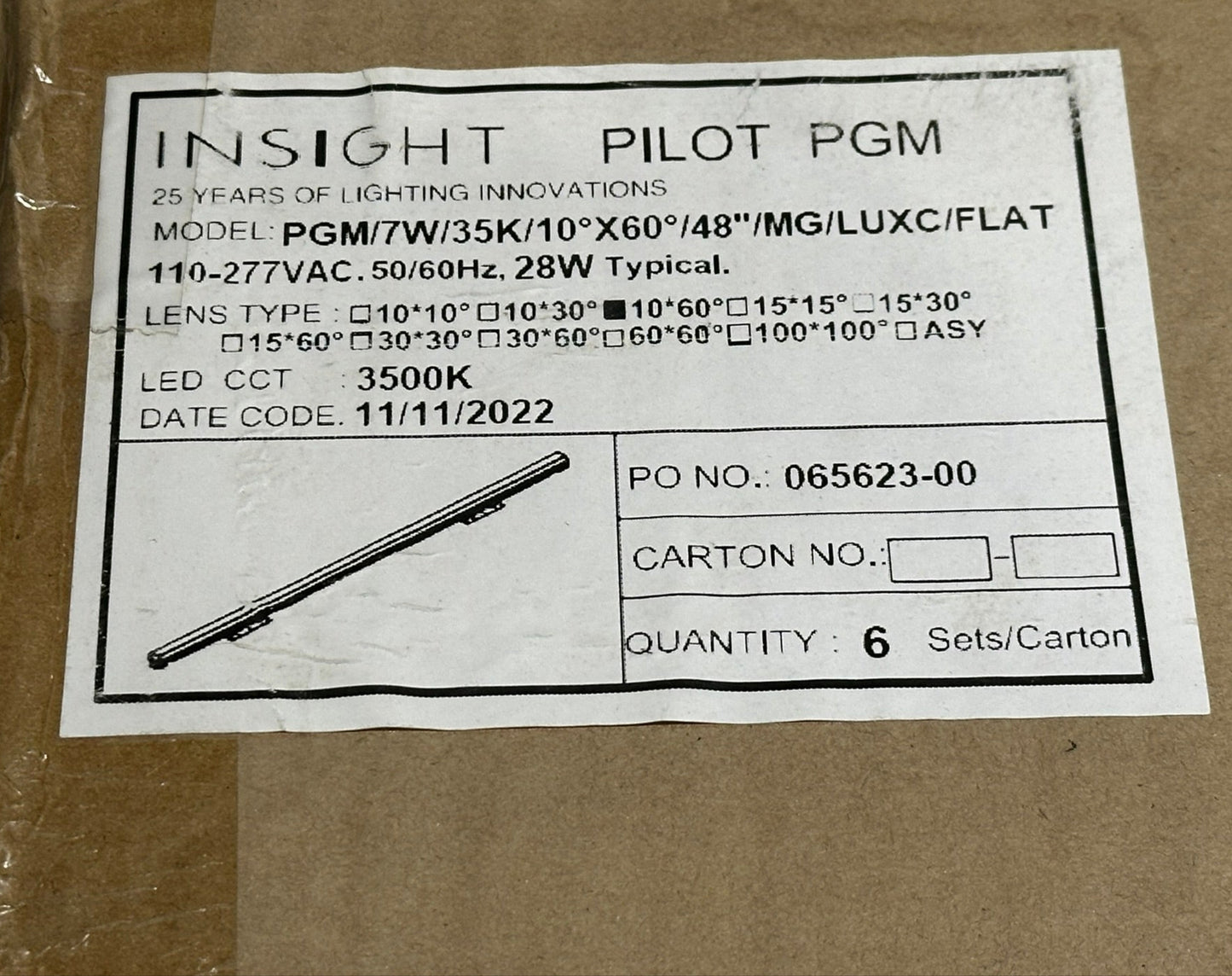 New Insight PGM 48" 7W 3500K LED Wall Grazer, 10°x60°, MG, LUXC, FLAT